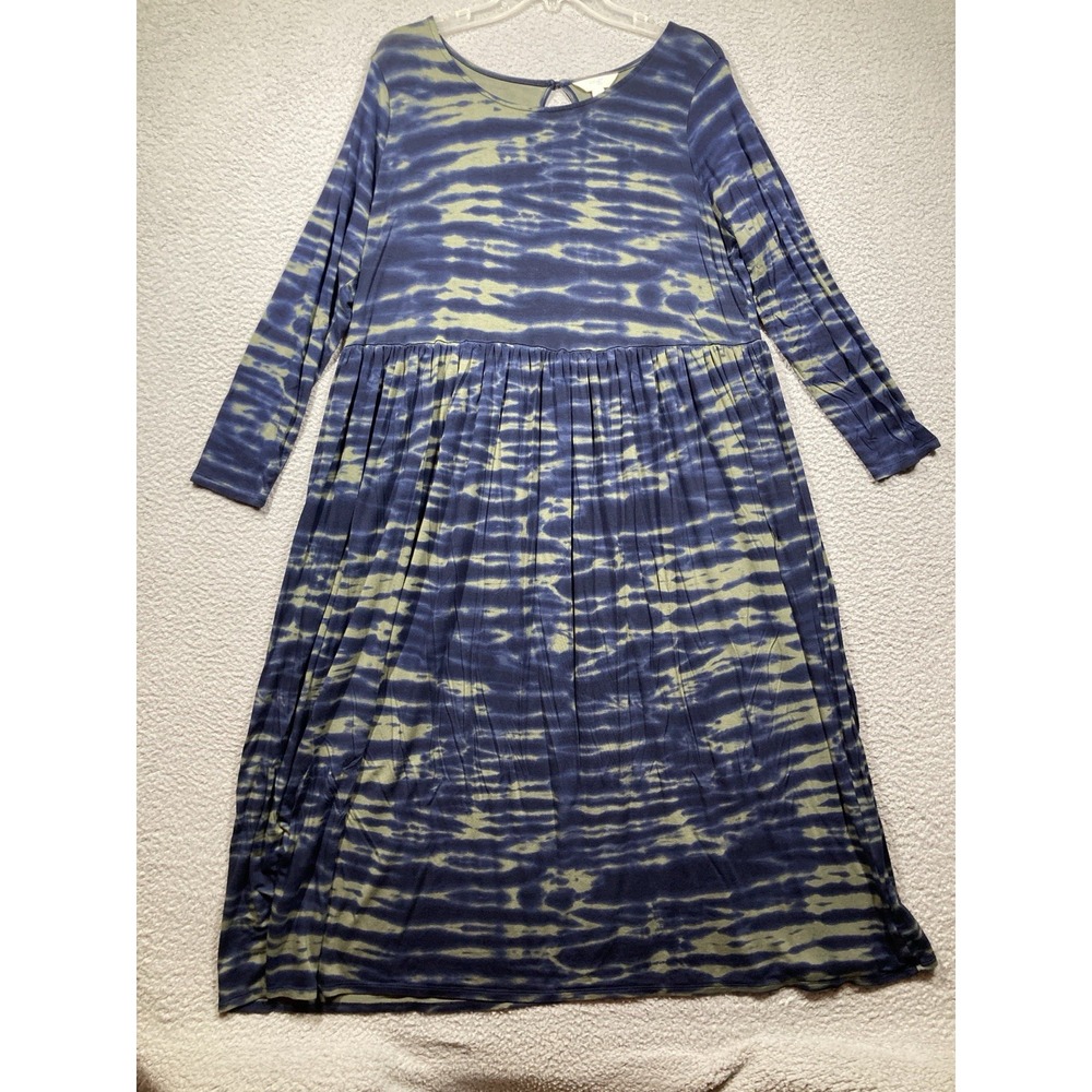 Terra & Sky MIDI Dress Women's Plus 1X Blue Green Grunge Stretch Artsy Punk Edgy